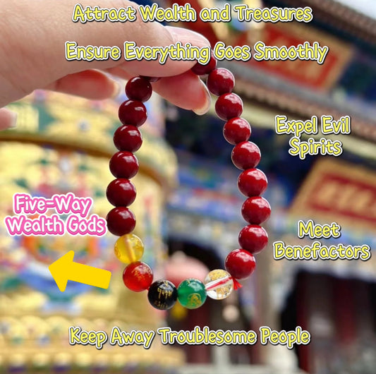 Mount Wutai "five-ways money in" cinnabar bracelet