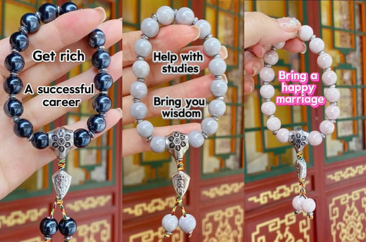 Six-syllable mantra version of incense ash porcelain bracelet from Mount Wutai