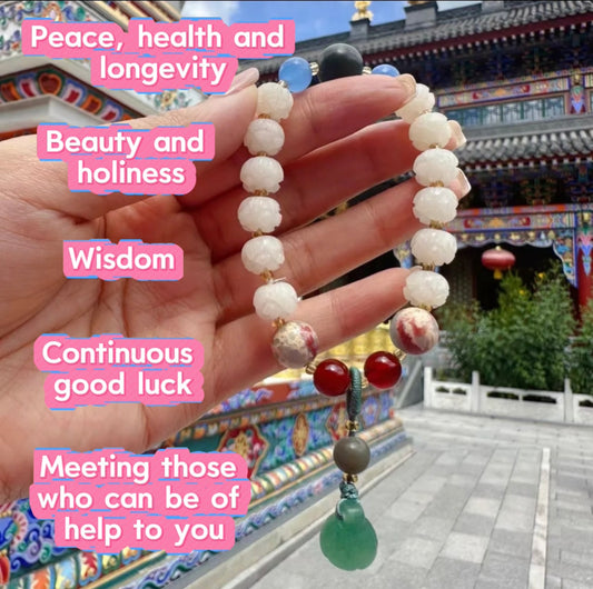 White jade lotus bodhi bracelet from Mount Wutai