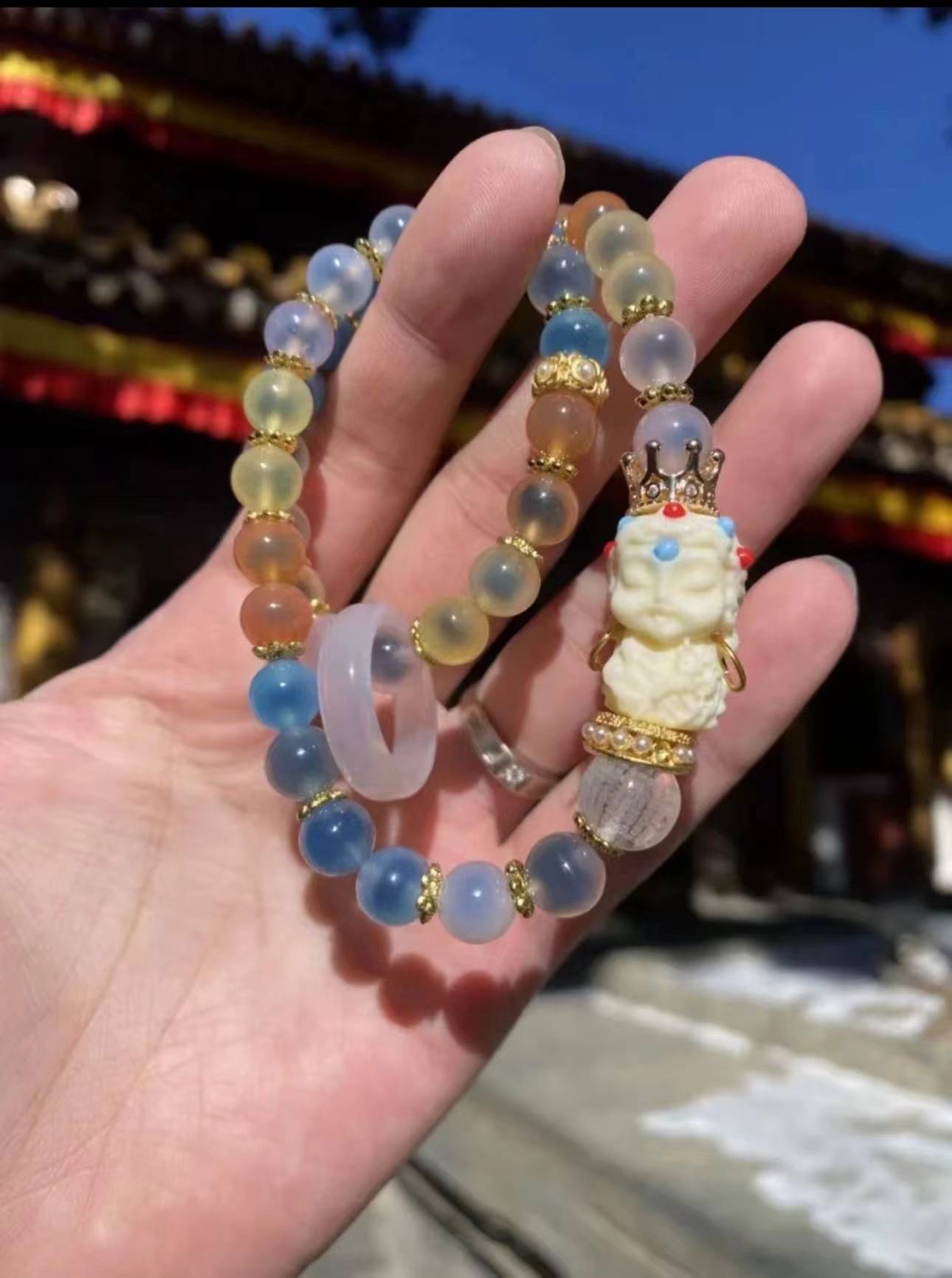 Double-circle Tara semi-sugar bracelet from Mount Wutai